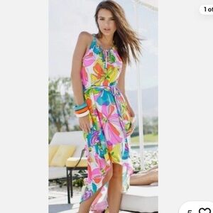 Trina Turk Floral Multicolor Halter Dress resort wear vacation